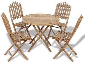 5 pcs conjunto de jantar dobrável p/ exterior bambu