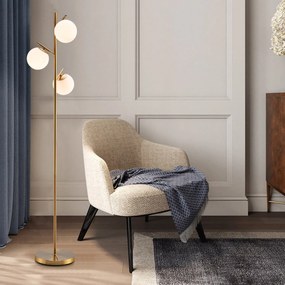 Candeeiro de pé moderno com 3 globos, luz de chão com interruptor de pé e 3 soquetes de lâmpada E27, decoração para sala de estar, quarto, dourado