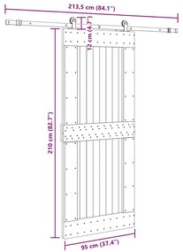 Porta de correr com ferragens 95x210 cm madeira de pinho maciça