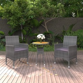 3058463 vidaXL 3 pcs conjunto de jantar para jardim vime PE cinzento