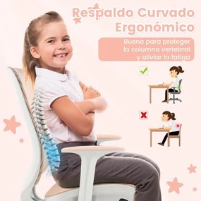 Cadeira giratória para crianças com altura ajustável, rodas com travão e apoios de braços. ergonómica rosa