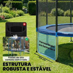 Trampolim para Crianças Exterior Ø244 cm com Rede de Segurança Escada Acolchoamento de Molas Azul