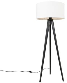 Candeeiro de pé tripé preto com abaajur branco 50 cm - Tripod Classic Moderno