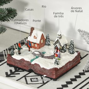 Aldeia de Natal Cena Natalícia com Luzes LED Música e Patinadores Giratórios Decoração de Natal 23x18x15 cm Multicor