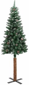 Árvore de Natal fina madeira genuína e neve branca 210 cm verde