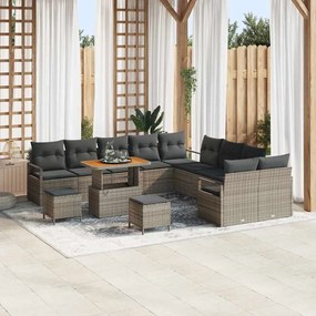 vidaXL Conjunto de Sofás de Jardim de 13 Peças com Almofadas Cinza Polirattan Acácia