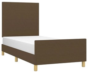 Estrutura de cama sem colchão 90x190 cm tecido castanho-escuro