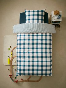 Conjunto capa de edredon + fronha de almofada para criança, Quadrados azul escuro estampado