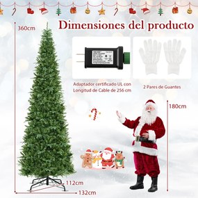 Árvore de Natal artificial de 360 cm com luzes pré-instaladas e conector rápido 2517 pontas de PVC e PE 800 luzes brancas quentes Verde