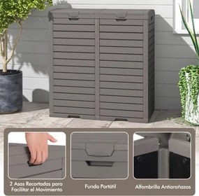 Caixote do lixo exterior 118 L x 2 com tampa dupla impermeável Alça para jardim Pátio Terraço Cozinha Castanho