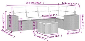 6 pcs conjunto sofás de jardim com almofadões vime cinzento