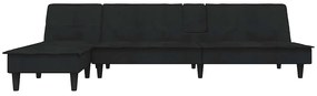 Sofá-cama em forma de L 255x140x70 cm veludo preto