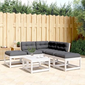 5 pcs conj. sofás de jardim c/ almofadões pinho maciço branco