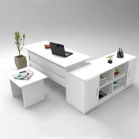 Conjunto de Mobiliário de Escritório VO10 – Branco – Secretária: 140x7