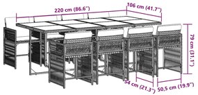 9 pcs conjunto de jantar p/ jardim c/ almofadões vime PE cinza