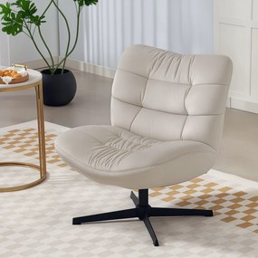 Poltrona giratória de sala, cadeira estofada em chenille sem braços, assento e encosto largos, 70 x 80 x 82 cm, creme