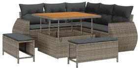 Conjunto de Sofás de Jardim de 8 Peças com Almofadas Cinza Vime PE Acá