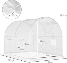 Estufa de jardim em forma de túnel, 6 m², 3m x 2m x 1,9m , aço galvanizado reforçado com 2,4 cm de diâmetro + PE de alta densidade, janelas e porta br