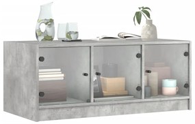 Mesa de centro c/ portas de vidro 102x50x42 cm cinza cimento