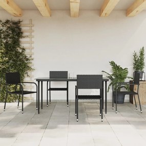 5 pcs conjunto de jantar p/ jardim vime PE preto