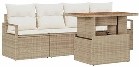 Conjunto de Sofá de Jardim vidaXL de 5 Peças com Almofadas Bege Rattan