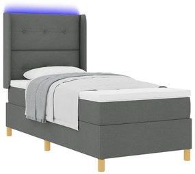 Cama Box com Colchão e LED vidaXL Cinza Escuro 90x200 cm Tecido
