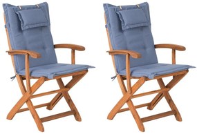 Conjunto de 2 cadeiras de jardim com almofada azul MAUI Beliani
