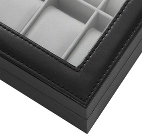 Caixa para proteger 12 relógios com tampa de vidro 32 x 18,6 x 8,5 cm preto + cinzento