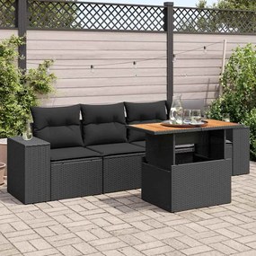 5 pcs conjunto sofás de jardim com almofadões vime PE preto