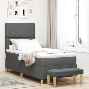 Cama com Box Spring com Colchão &amp; Banco Cinza Escuro 90x200 cm Tecido