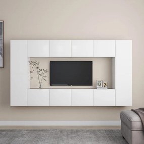 8 pcs conjunto de móveis de TV derivados de madeira branco