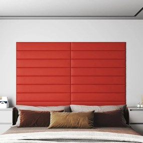 vidaXL Painel parede 12 pcs 90x15 cm couro artificial 1,62 m² vermelho