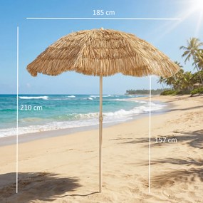 Guarda-sol de praia com Ø 1,85 m, guarda-sol grande inclinável, estilo havaiano, altura do mastro ajustável, saco de transporte, cor cáqui