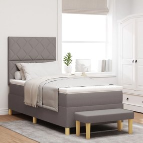 Cama com Box Spring com Colchão &amp; Banco Taupe 100x200 cm Tecido