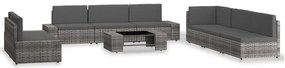 9 pcs conjunto lounge de jardim vime PE cinzento