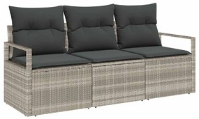 Sofa de Jardim de 3 Peças com Almofadas Cinza Claro em Rattan Sintétic