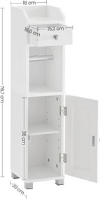 Armário casa de banho estreito com suporte para rolos de papel higiénico 20 x 18 x 76,7 cm Branco