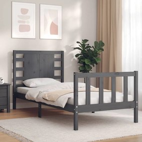 vidaXL Estrutura cama de solteiro c/ cabeceira madeira maciça cinzento