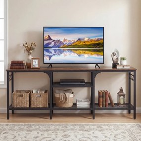 Móvel de TV, 140 x 30 x 56 cm, 4 Estantes Abertas, Castanho