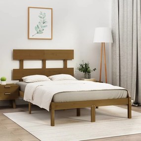 Estrutura cama dupla 135x190 cm madeira maciça castanho-mel