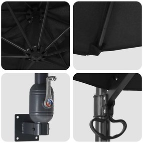 Parasol de Jardim Montado na Parede Preto 250 cm