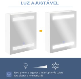 Armário Casa de Banho com Espelho e Luz LED Armário com Espelho com 2 Prateleiras de Armazenamento e Interruptor Tátil 550x15x60 cm Branco