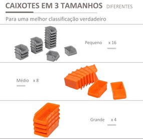 Prateleira de Parede Organizador de Ferramentas com 28 Caixas Empilháveis ​​e Ganchos 95,5x22,5x53,5 cm Cinza e Laranja