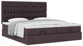Estrutura de cama otomana com colchões tecido castanho escuro