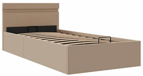 Cama hidrául. arrumação e LED 100x200cm couro artif. cappuccino