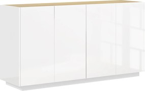 HOMCOM Aparador 140x40x75 cm 4 Portas com Fecho Suave e Prateleiras Ajustáveis Branco | Aosom Portugal