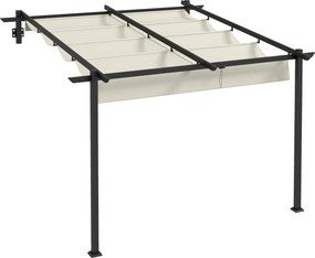 Outsunny Pérgola de Parede 3x3 m Pérgola de Jardim com Teto Retrátil de Poliéster e Estrutura de Aço Creme e Cinza Escuro | Aosom Portugal