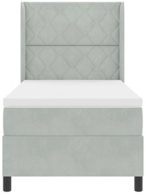 Cama Box Spring com Colchão &amp; Luz LED Cinza Claro 90x190 cm Veludo