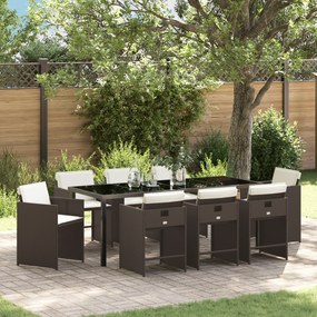 vidaXL Conjunto de Jantar de Jardim de 9 Peças com Almofadas - Rattan Sintético Castanho