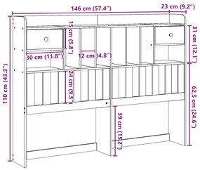 Cabeceira com arrumação 140 cm madeira de pinho maciça branco